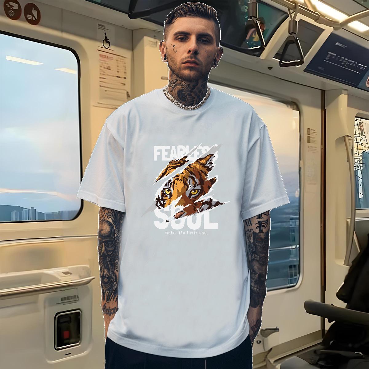 2024 New Man T Shirts 230g Pure Cotton Hip Hop Street Wear Round Neck Short Sleeve Soft Mens Tshirts Asian Size
