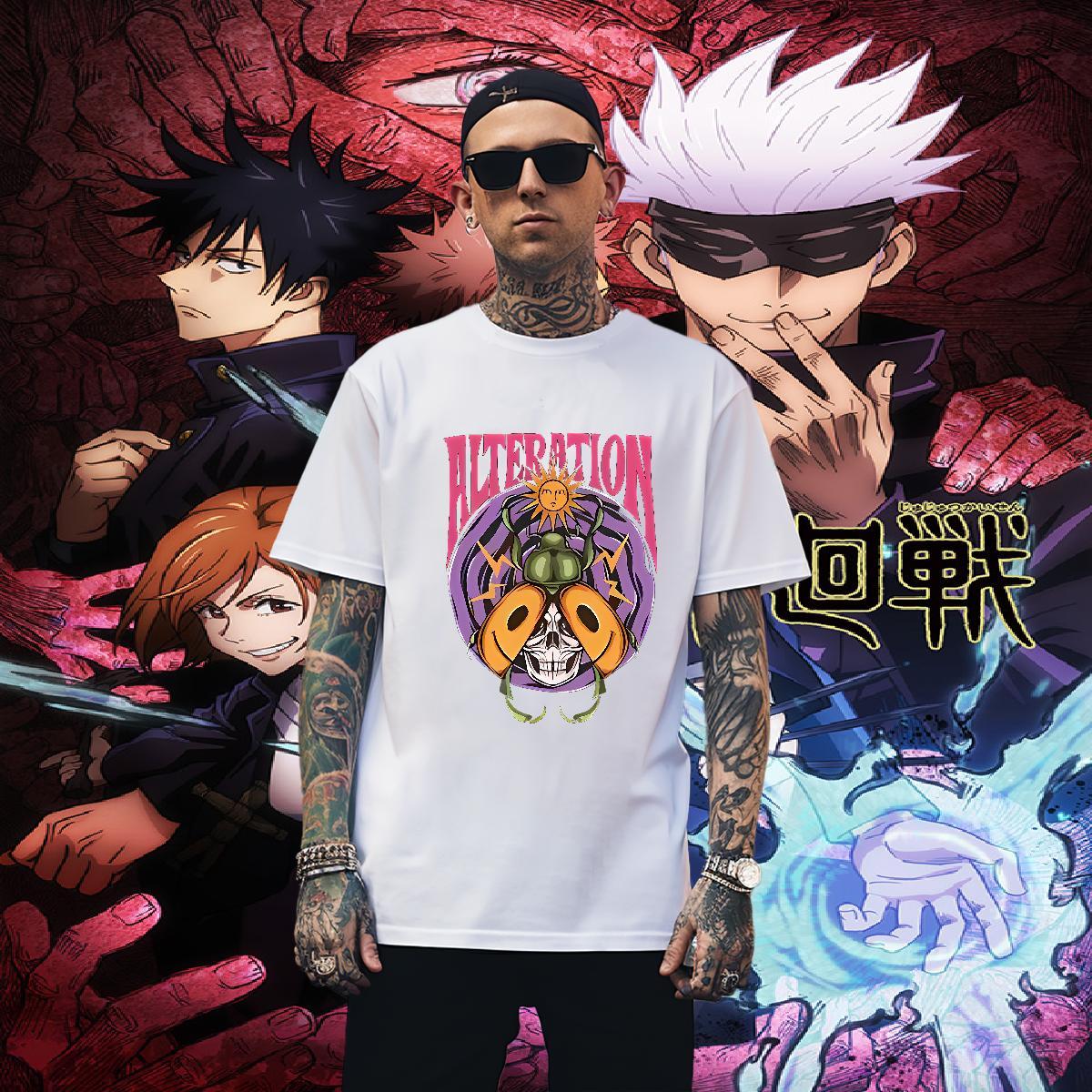 Cool Couples T Shirts 230g 100% Cotton skull Mens T Shirts Street Casual O-Neck Short Sleeve DIY Anime Fashion Tees