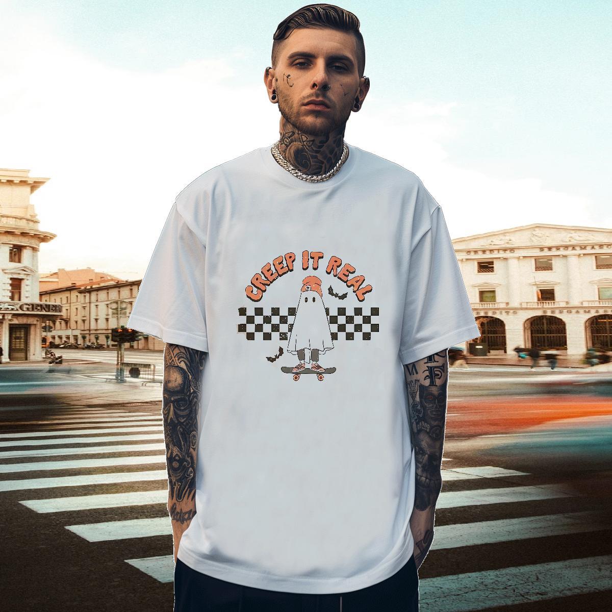 Designer Men Tees 230g Pure Cotton halloween Men T Shirts Beach Breathable Short Sleeve Cartoon Printing L-4XL Custom Wear