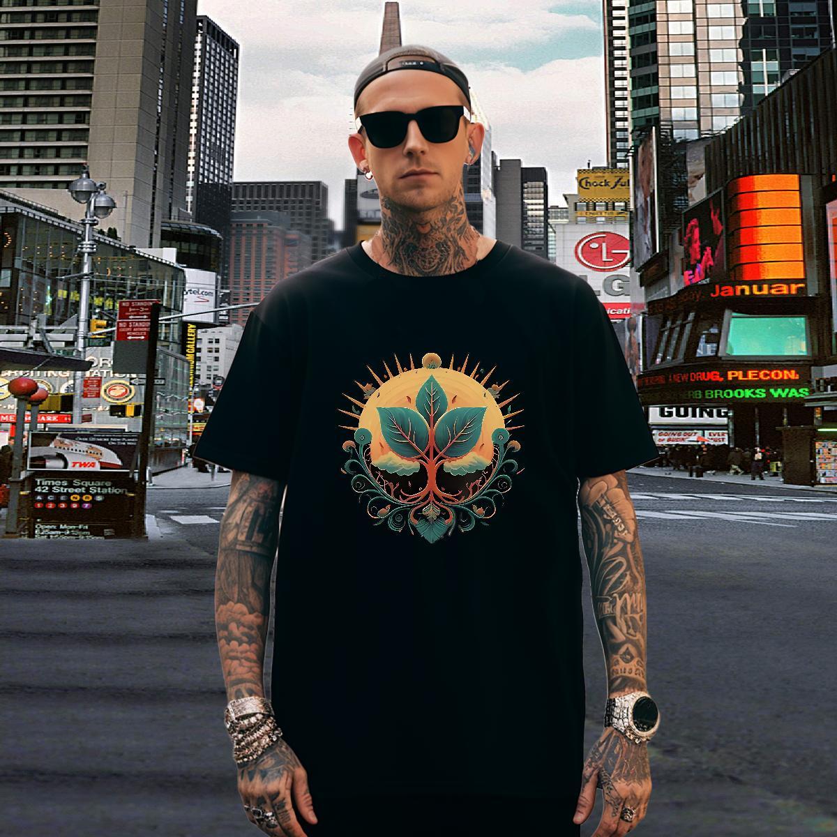 T Shirts Men 230g Pure Cotton tree Summer Casual Breathable Soft DIY Logo Oversized Men Tops Tees New Loose Clothes