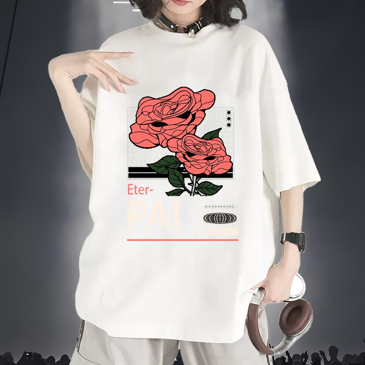 5A T-Shirts Short sleeve Soft Women Tshirts Floral Print flower Summer Casual 230g Cotton 2024 DIY Top Shirts