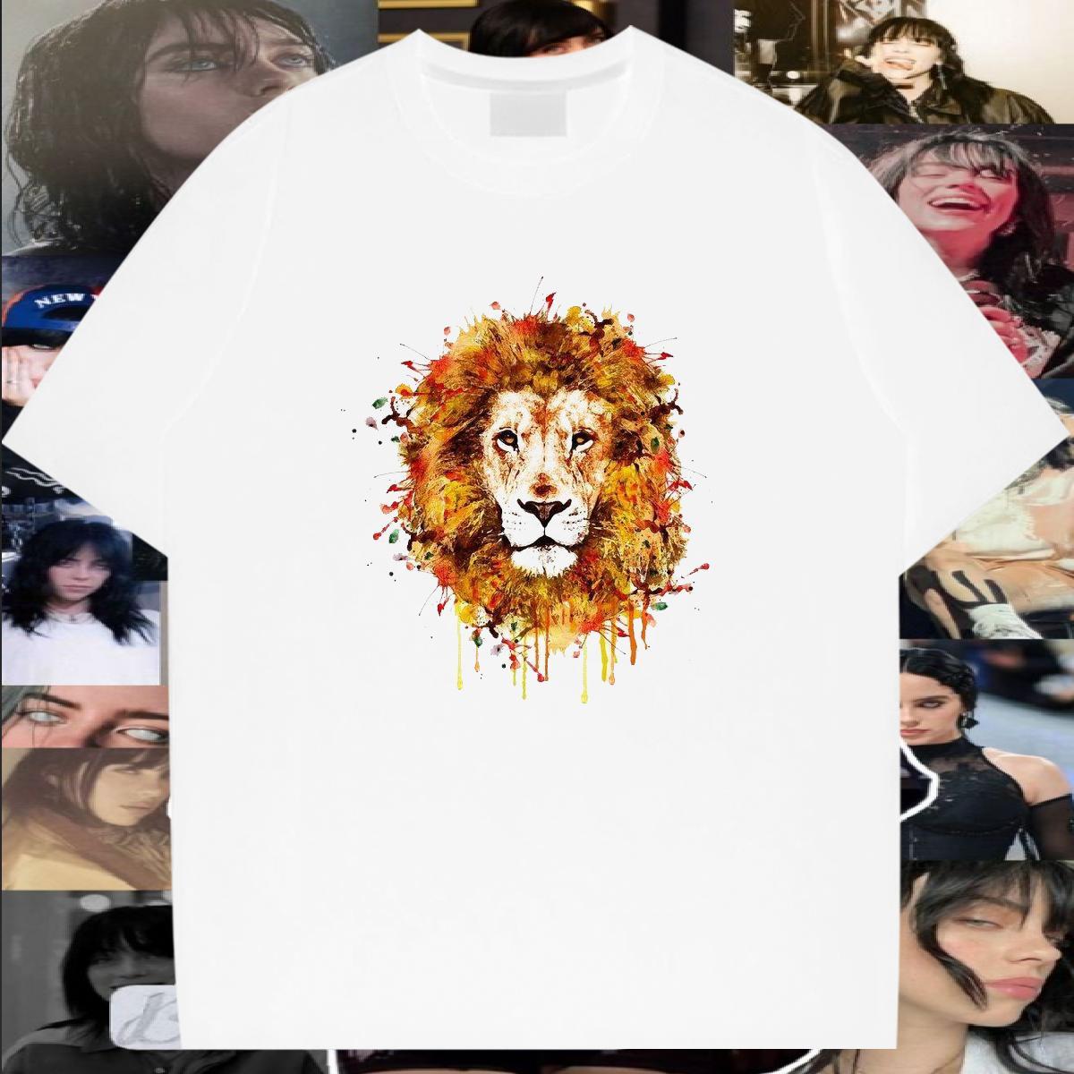 2024 DIY T-Shirts for Men 100% Cotton 230g lion Outdoor Wear Breathable Short Sleeve Classic Men Tshirts Plus Size Custom