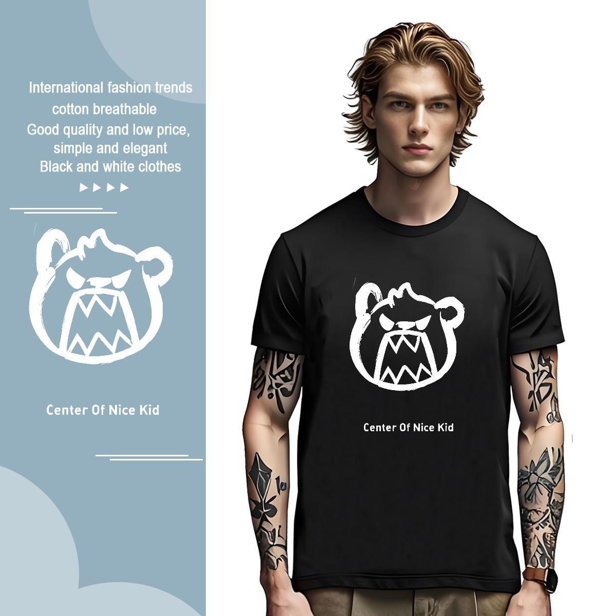 T-Shirts 230g Pure Cotton bear Sports Casual Round Neck Short Sleeve Anime Men Tshirts 2024 DIY TOP Quality Tops Tees