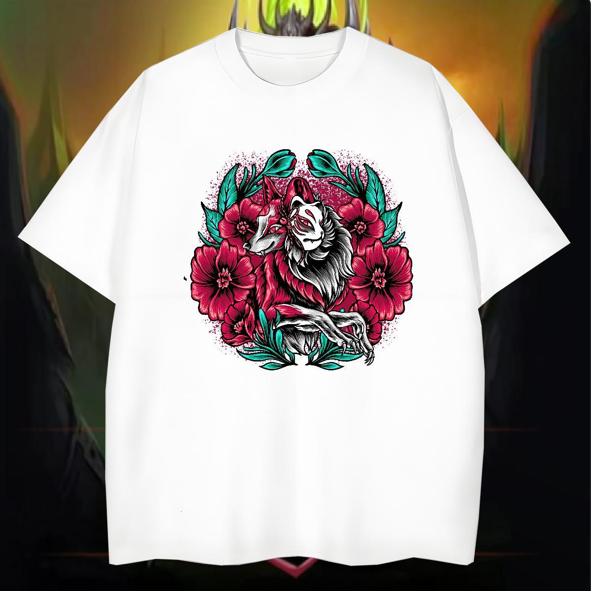 Fashion Design T Shirt For Man 230g Pure Cotton wolf Hip Hop Street Wear Breathable Crew Neck Designer Men Tees Plus Size Custom