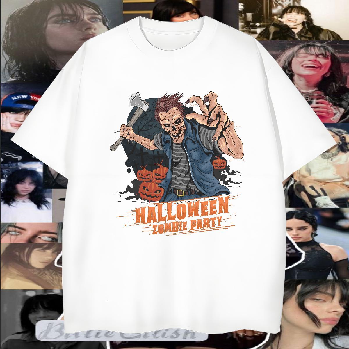 Classic Casual Men T Shirts 230g Pure Cotton Halloween Outdoor Tees Shirts Breathable Popular Men Tees Floral Print