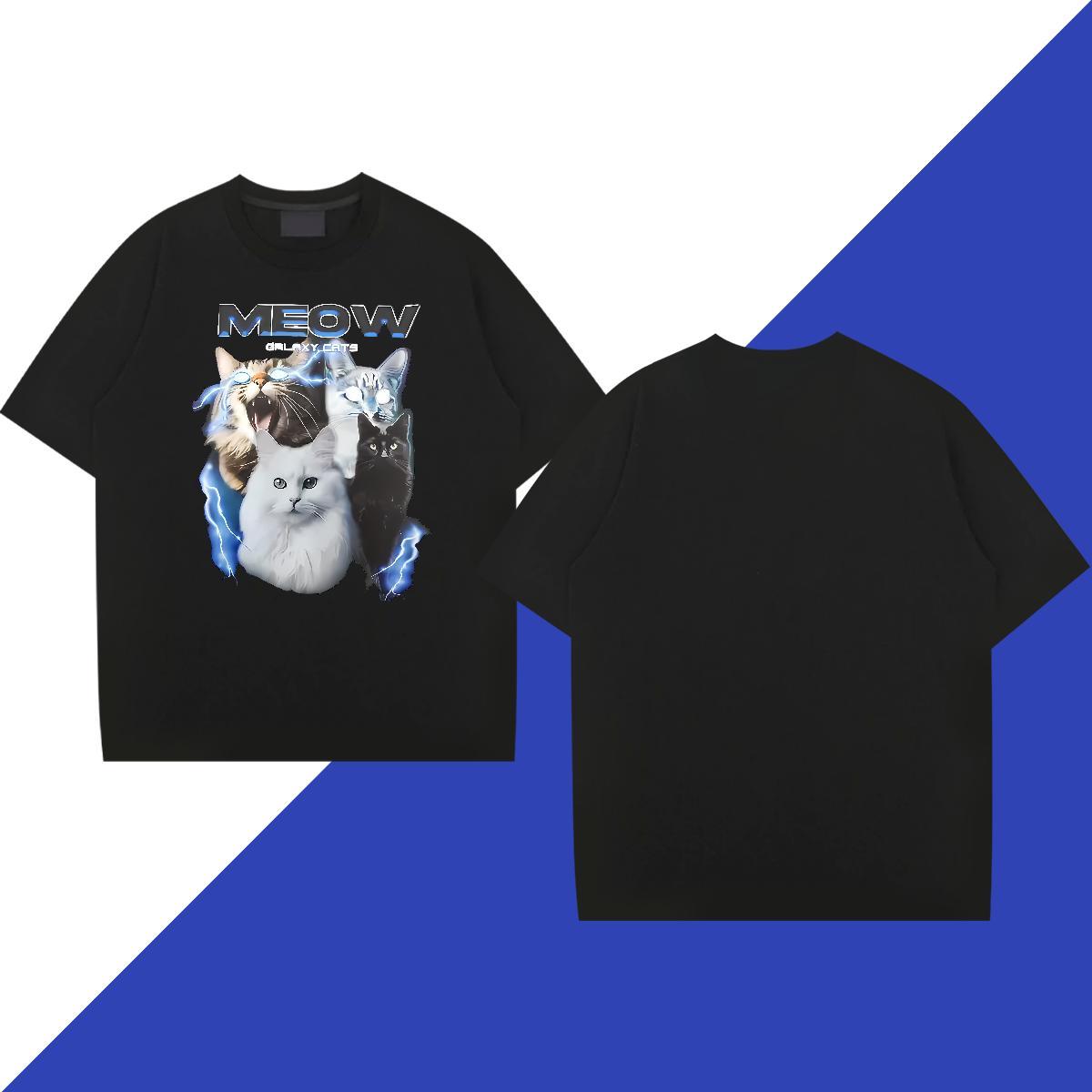 Casual New Man T Shirts 230g Pure Cotton cat High Street Hip Hop Tee Shirt O-Neck Short Sleeve Cool Design Mens Tshirts DIY