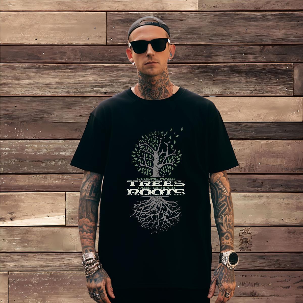 T shirt 230g Pure Cotton tree Summer Casual O-Neck Short Sleeve Black Oversized Couples T Shirts Stylist Loose Clothes