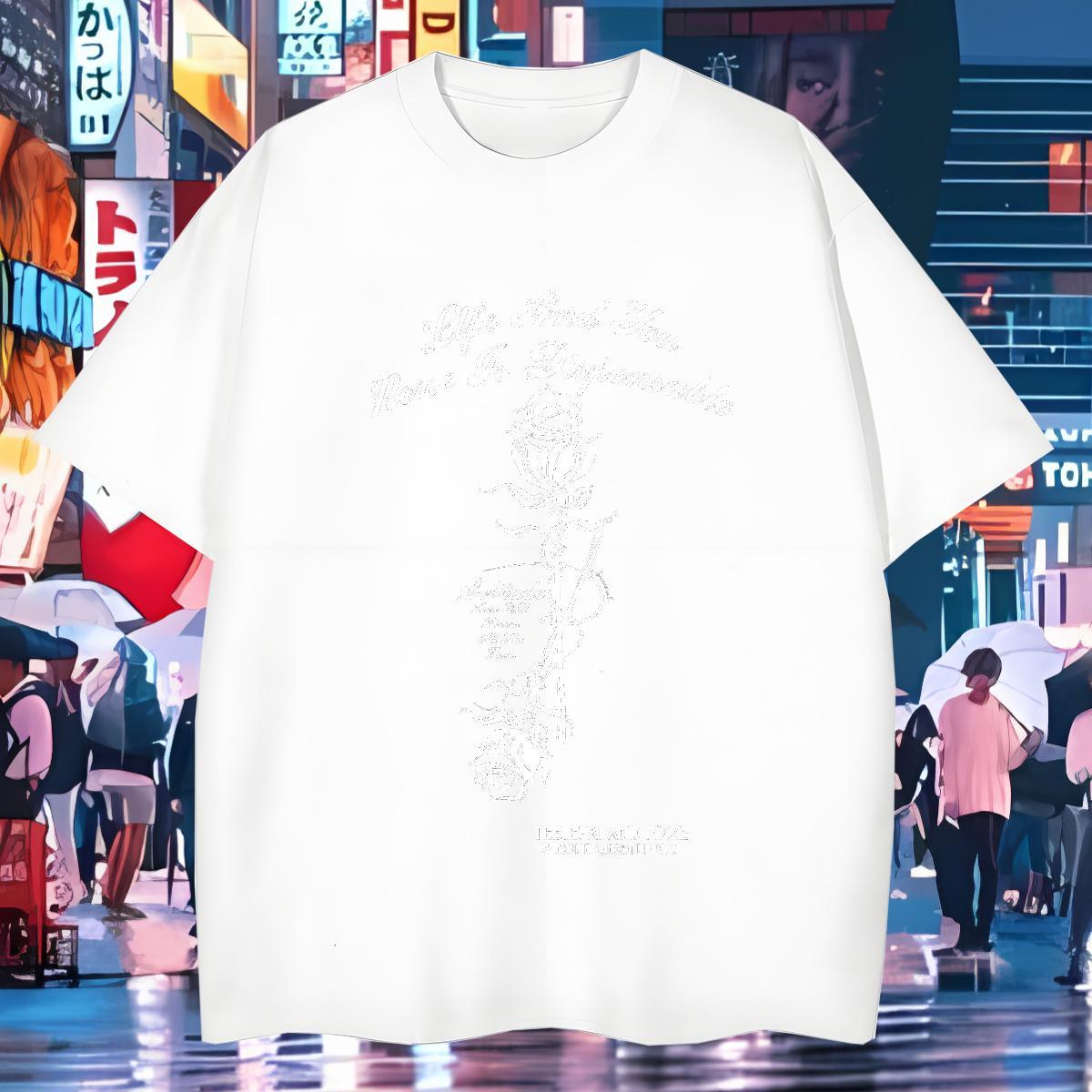 Men T Shirts 230g Pure Cotton flower Outdoor Crew Neck White Plus Size Couples T Shirts 2024 Summer Loose Fit Polos