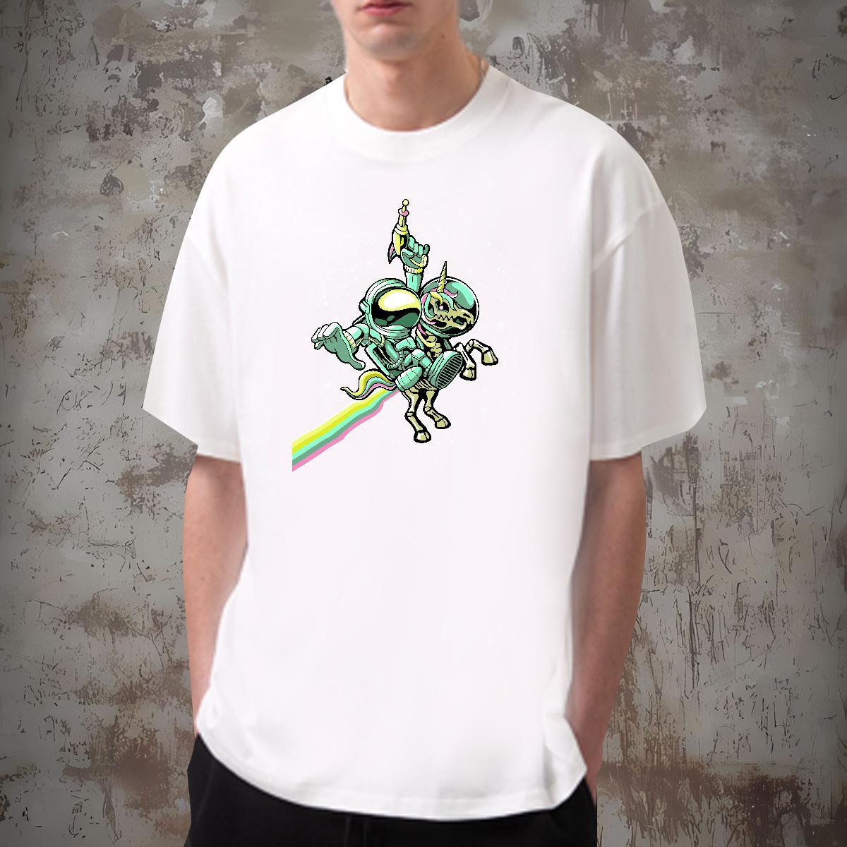 T-Shirts for Men 230g 100% Cotton cosmonaut Sports Casual Round Neck Short Sleeve Custom Cartoon Mens Tshirts Casual New Loose Tee Shirt