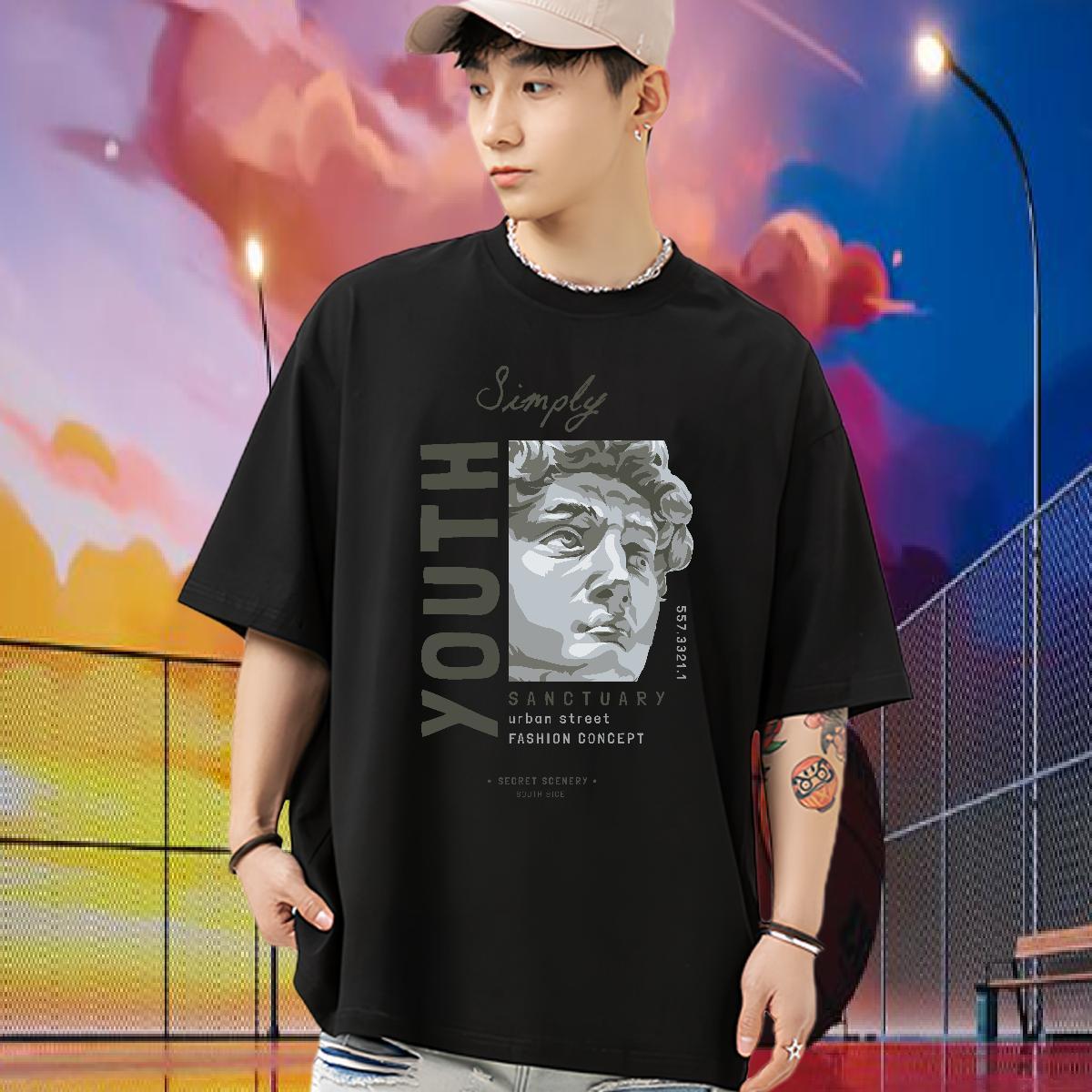 Fashion Design Man T Shirts 230g Cotton Statue of David Street Tees Breathable Crew Neck Brand Mens Tshirts Black Oversized