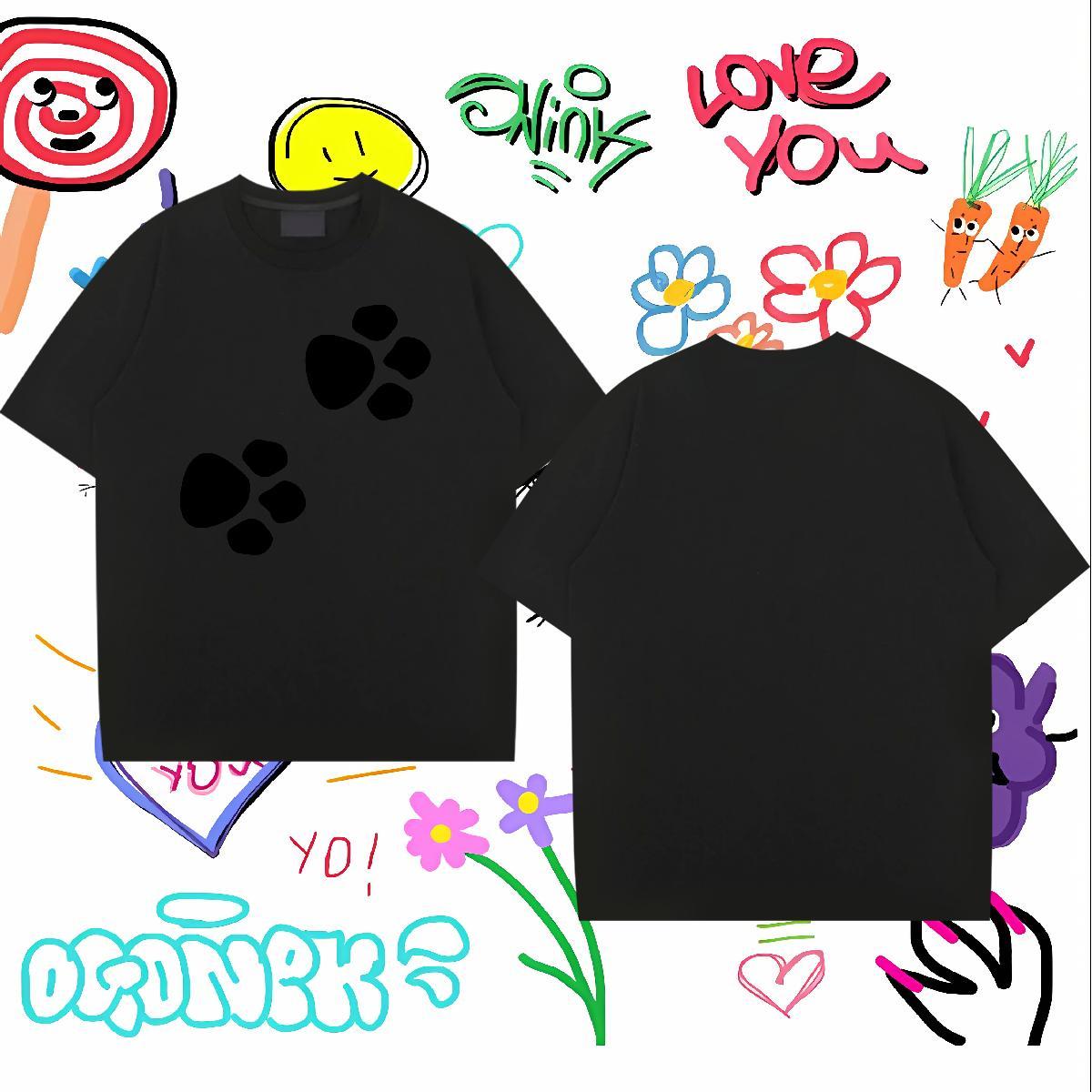 2024 Man T Shirts 230g Pure Cotton dog's paw Daily Outfit Tops Short Sleeve O-Neck Brand Couples T Shirts Graphic