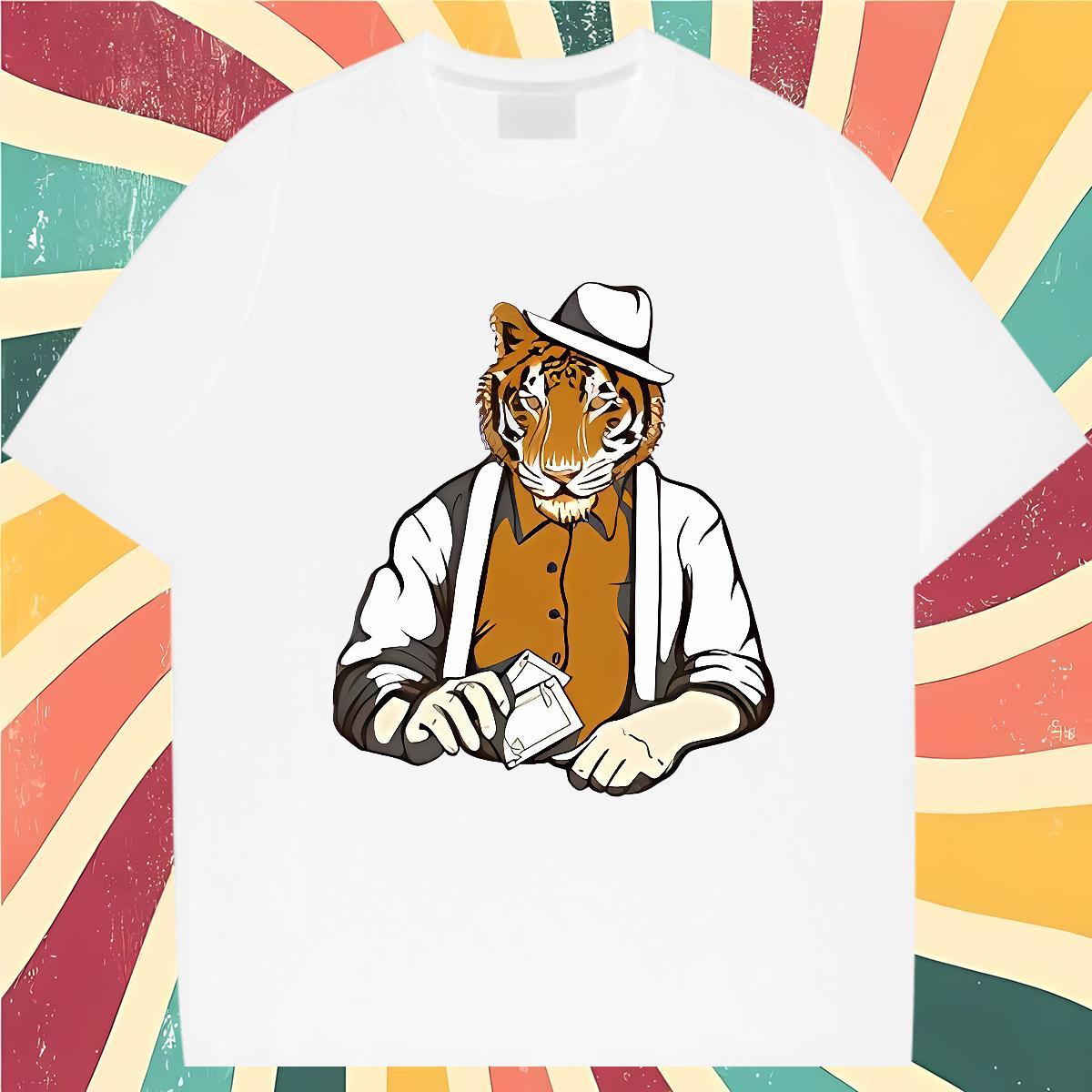 Fashion Casual T-Shirts for Men 230g Cotton tiger Sports Casual Tshirts Breathable Short Sleeve High Quality Mens Tshirts Anime