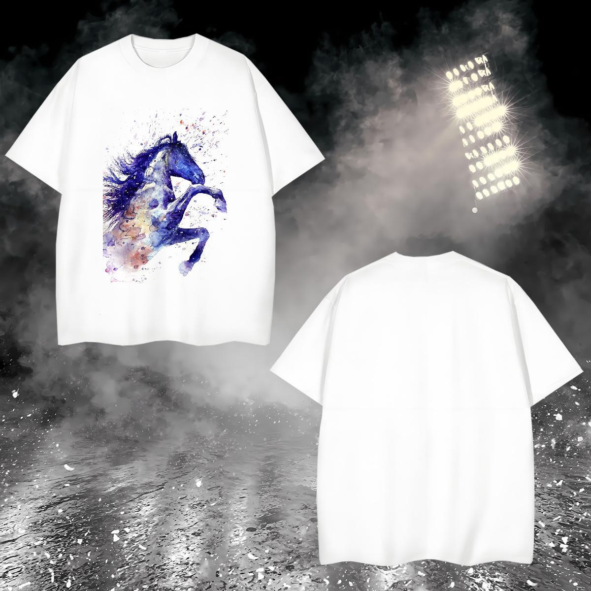 T Shirts Men 100% Cotton 230g horse High Street Hip Hop Round Neck Short Sleeve Custom Anime Men Tops Tees Fashion New TOP Quality Polos