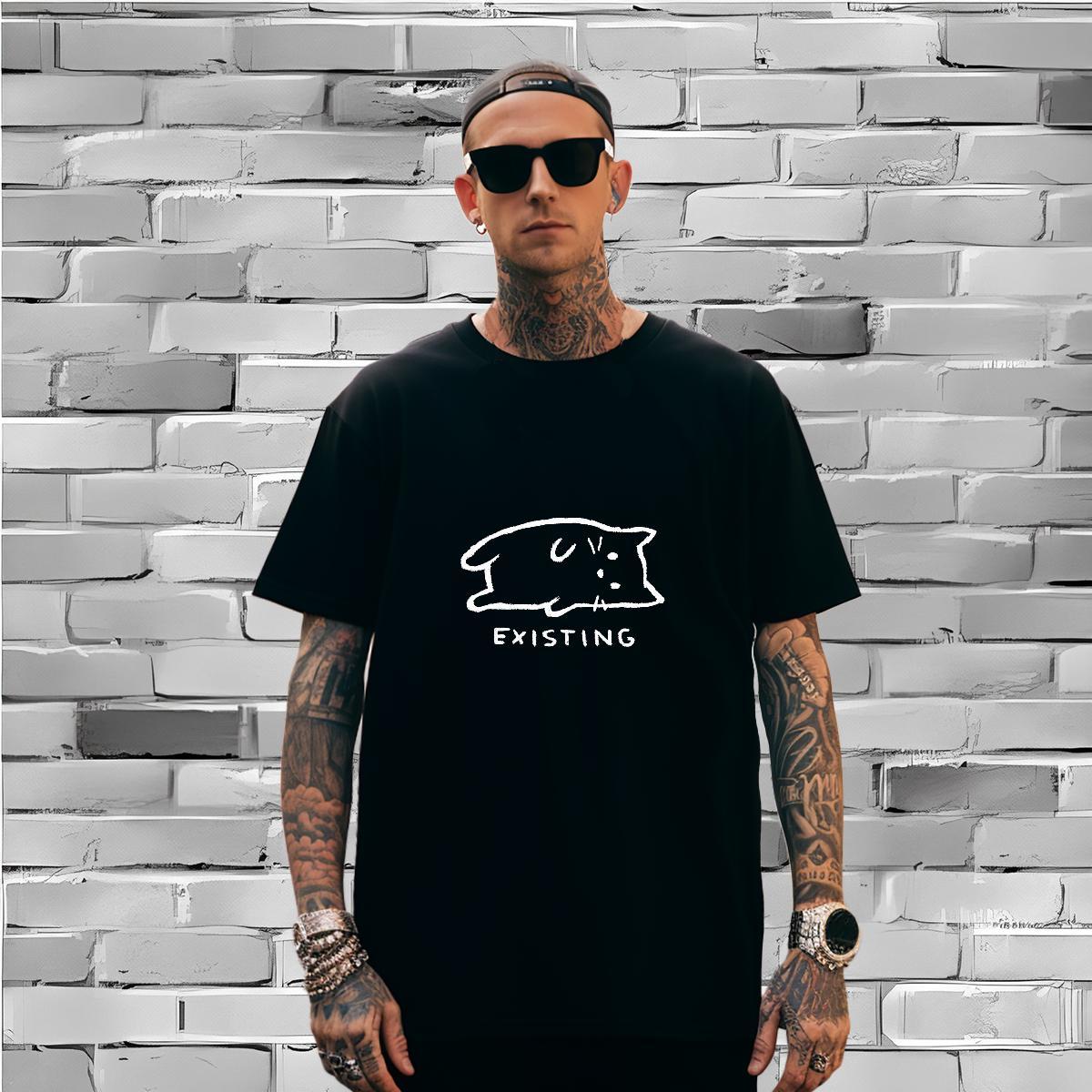 Men T Shirts 230g Cotton cat Casual Daily Wear Short Sleeve Soft Custom Big Size Men Tops Tees Free Shipping High Quality Clothings