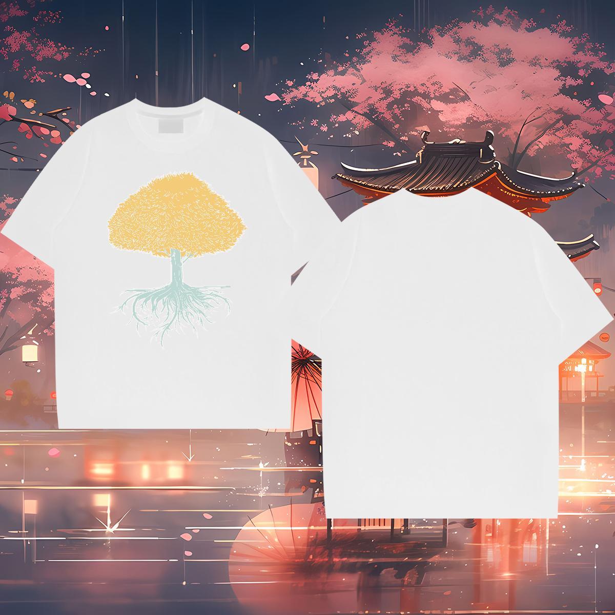 2024 Man T Shirts 230g 100% Cotton tree Daily Outfit Tee Shirt Breathable Soft Comfortable Tshirts Graphic