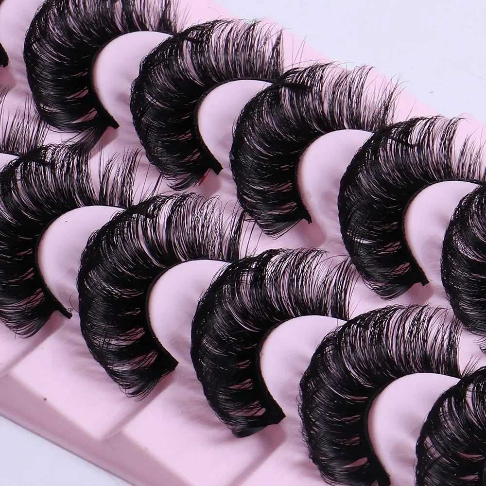 10 pairs of Russian striped eyelashes DD curly eyelashes 3D reusable fluffy false eyelashes Russian extension W240803