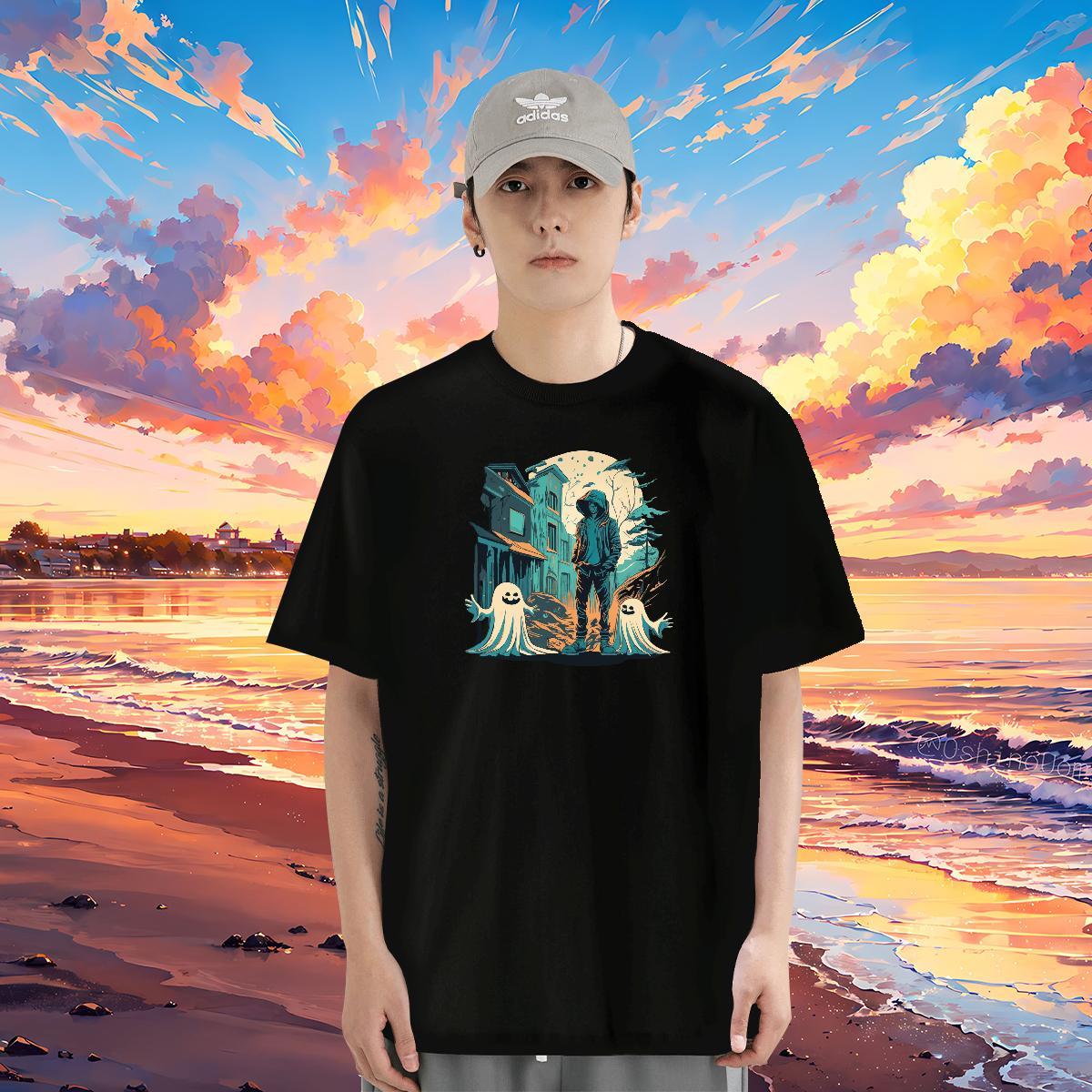Brand T-Shirts skull Tops Tees 230g 100% Cotton Sports Casual High Quality Custom Printed Crew Neck Mens Tshirts