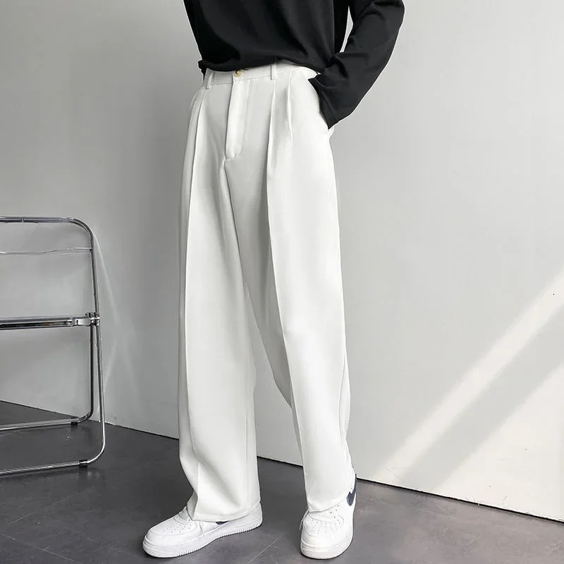 Summer White Solid Mens Wide Leg Suit Pants Casual Fashion Y2k Male Trousers Baggy Korean Style Pants Clothing 240806