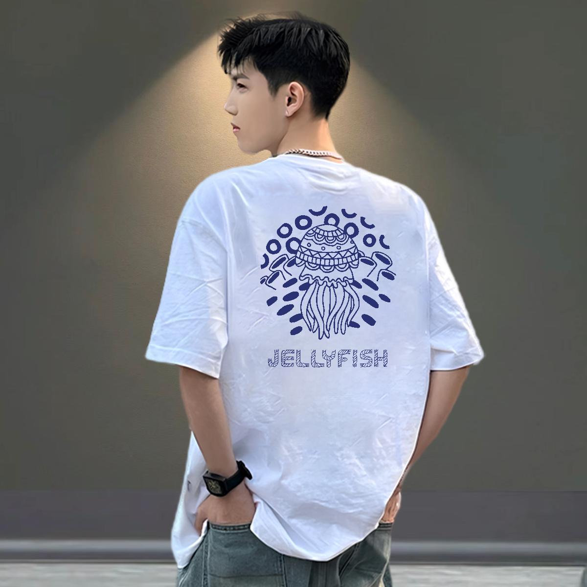2024 New T Shirts Men 230g 100% Cotton jellyfish Street Tees Breathable Soft Brand Mens Tshirts Cartoon Print