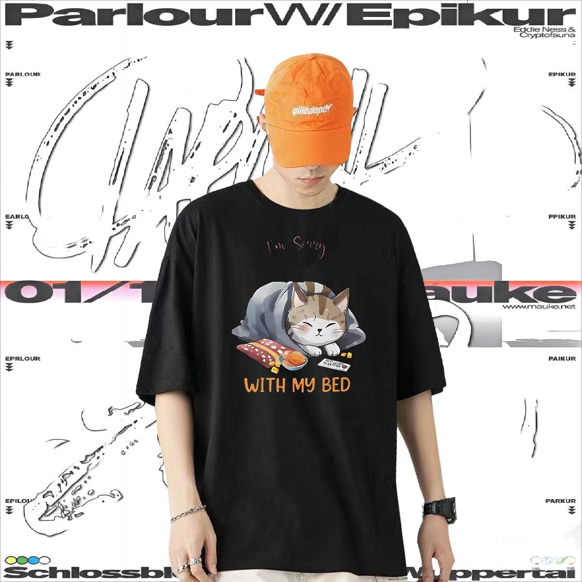 DIY T shirt 100% Cotton 230g cute High Street Hip Hop Wear Breathable Short Sleeve Soft Men Tees Anime