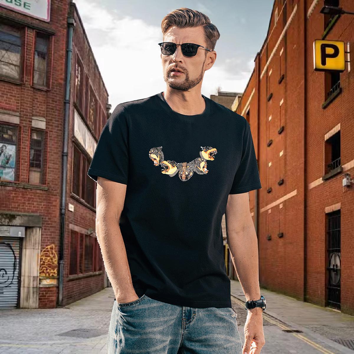 Loose Couples T Shirts 100% Cotton 230g dog T Shirts Men Hip Hop Street Pure Cotton Skull Classic Casual Tops