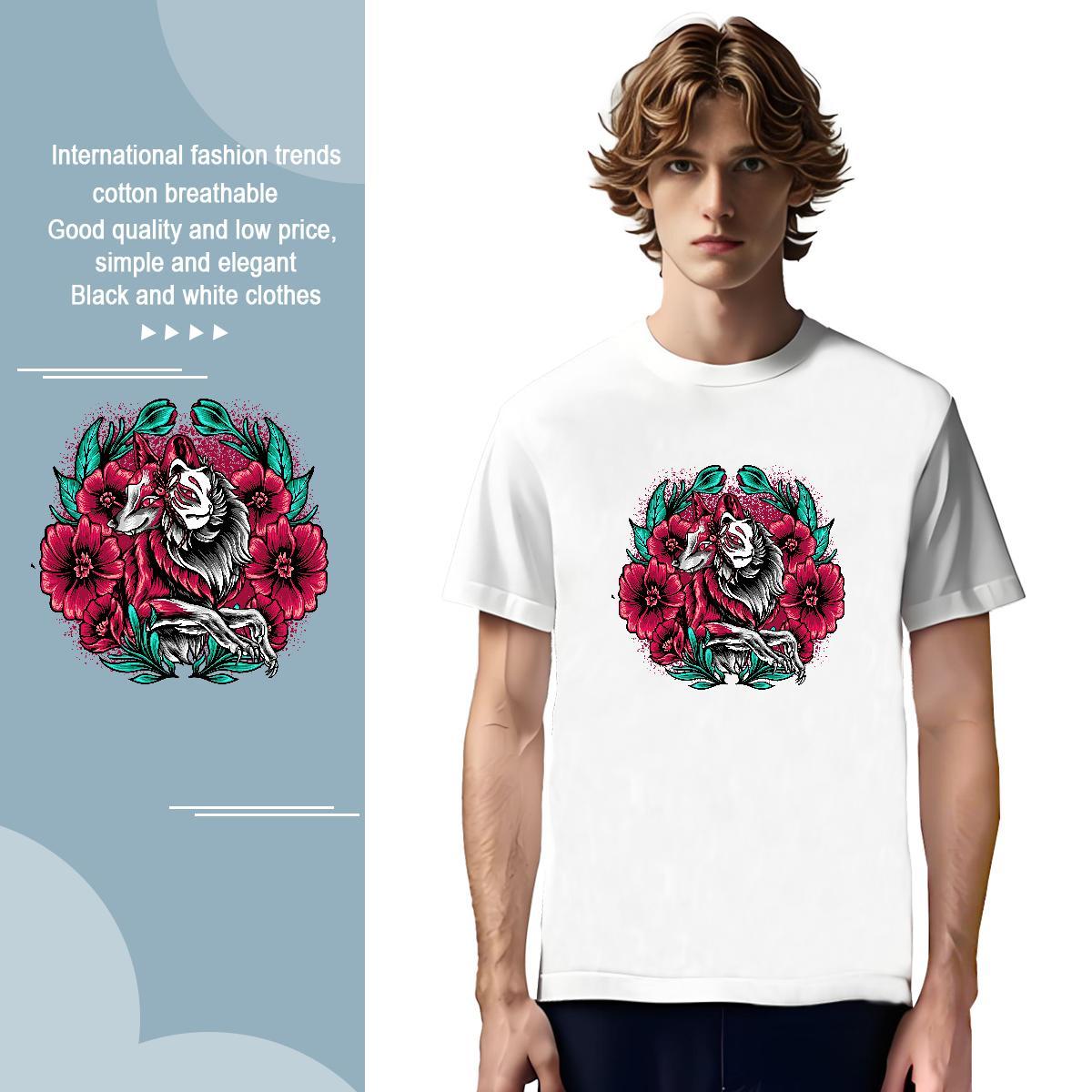 Men T Shirts 230g Pure Cotton wolf Daily Outfit Breathable Soft Custom Print Oversized Men Clothes T-Shirt Classic Casual High Quality Tops Tees