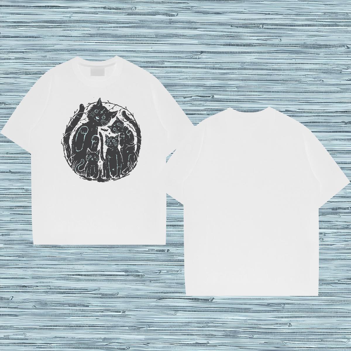Classic Casual T Shirts Men 230g Pure Cotton cat High Street Hip Hop Tees Breathable Short Sleeve Cool Tshirts White Plus Size