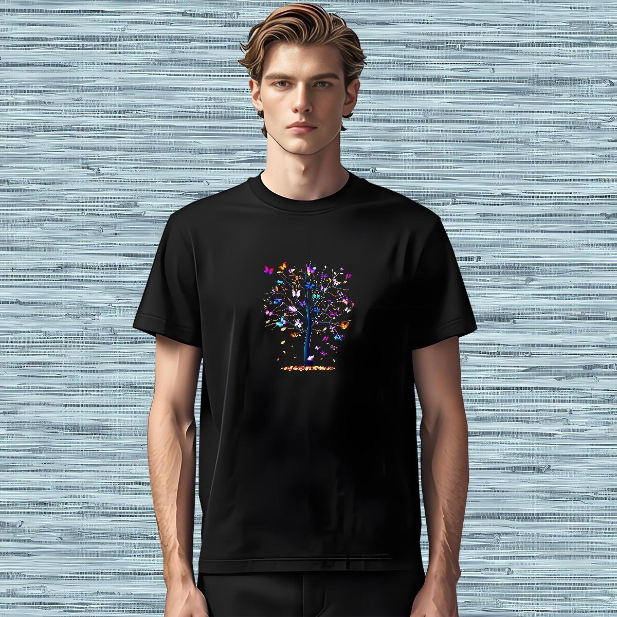 Wholesale Men T Shirts 230g Cotton Butterfly Daily Wear Tshirts Round Neck Short Sleeve Classic Mens Tshirts Customized Print