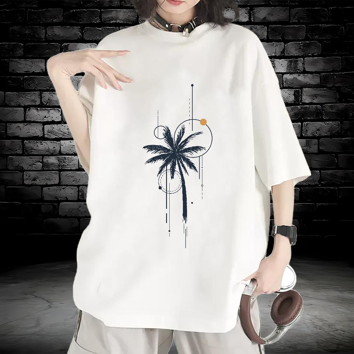 Free Shipping T Shirts Women Breathable Crew Neck Womens Tshirts Custom Cartoon tree Street 100% Cotton 230g New Tees Shirts