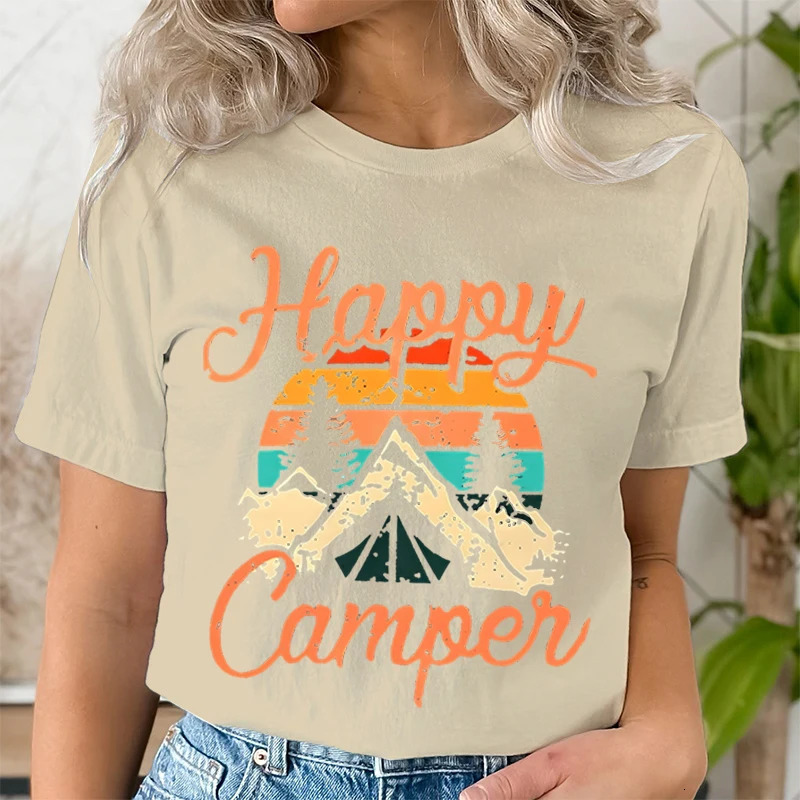 Mountain Adventure Print T Shirt Women Kawaii Graphic Shirts Casual Short Sleeved Black Female Tee O-neck Harajuku T-shirts Tops 240806