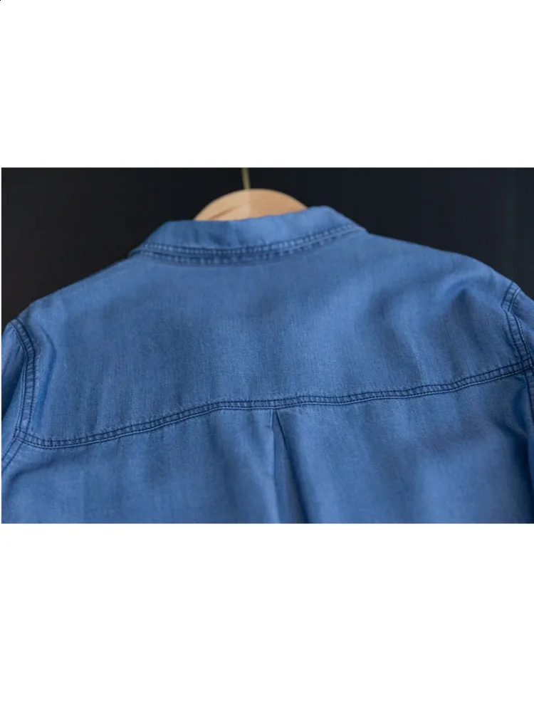 Korea Chic Pockets Splicing Irregular Denim Blouse Women Single Breasted Long Sleeve Jean Shirt Spring 240812
