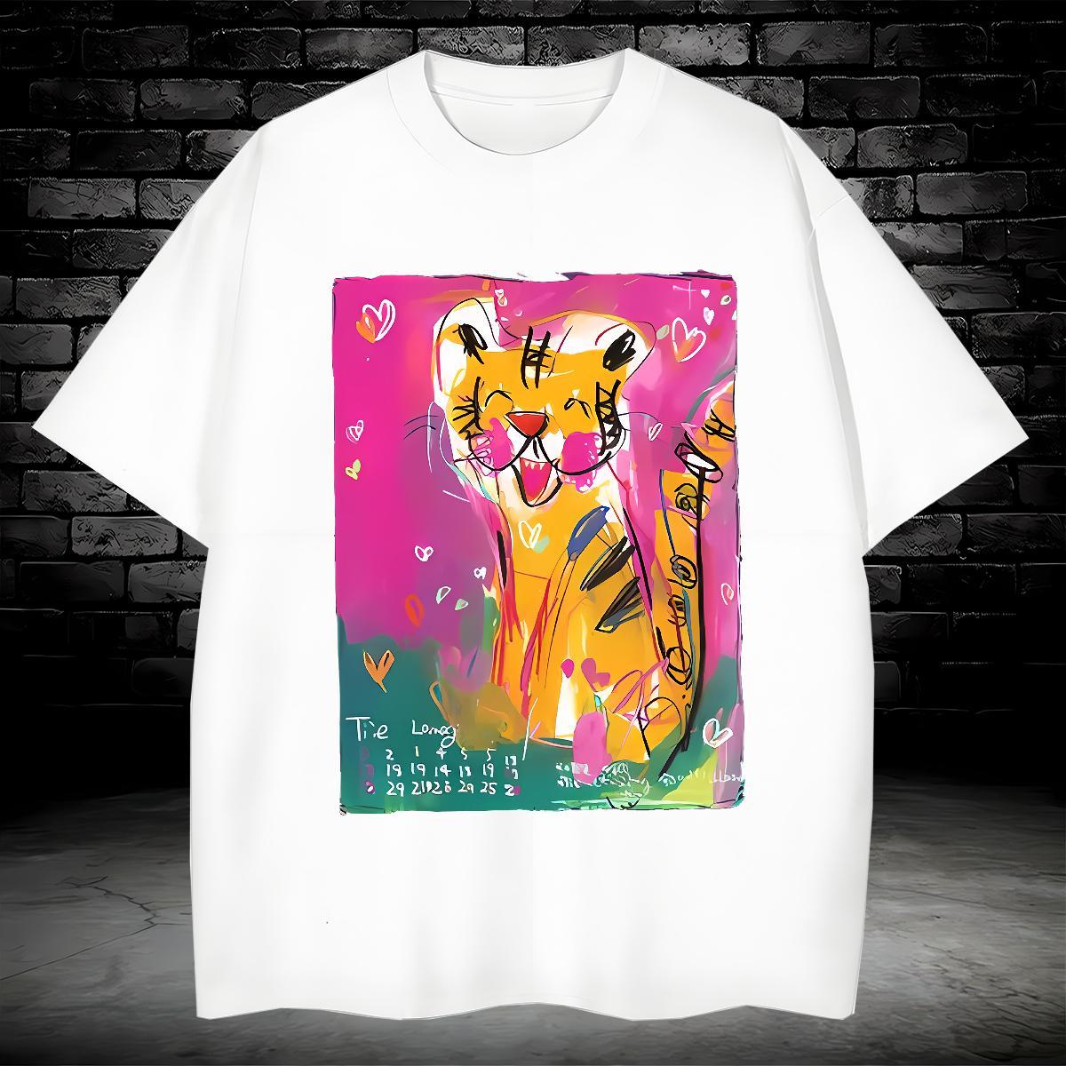 Man T Shirts 230g Cotton tiger Sport O-Neck Short Sleeve Plus Size Cartoon Men Tshirts Casual New Cool Design Tops Tees