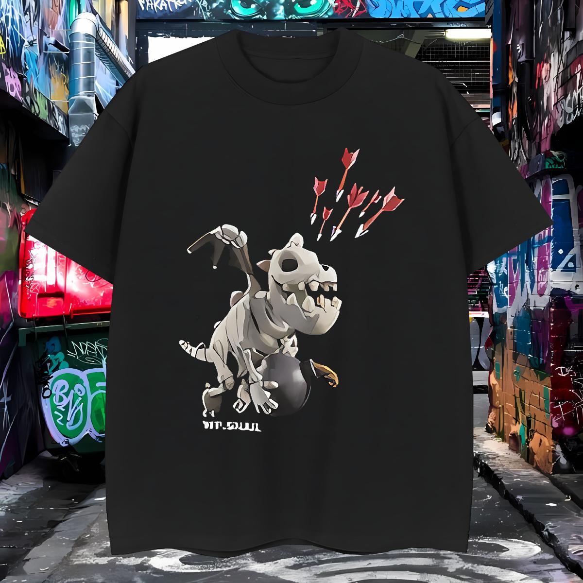 Mens T Shirts 230g Cotton dinosaur Casual Beach Breathable Crew Neck Anime Print Men Tshirts Wholesale High Quality Tops