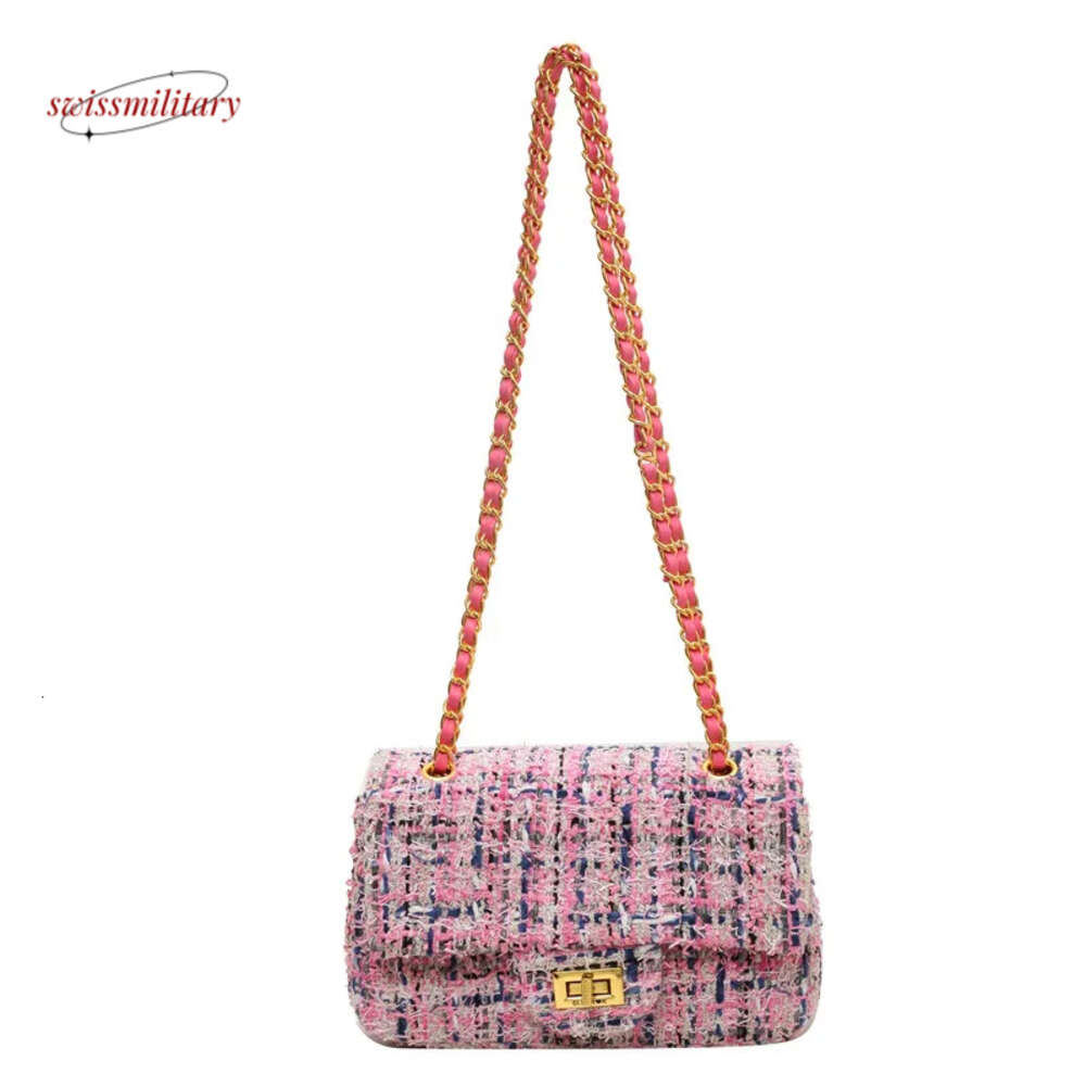 Xiaoxiangfeng woolen bag for women, 2023 autumn and winter new fashion chain small square bag, elegant and versatile single shoulder crossbody bag H86