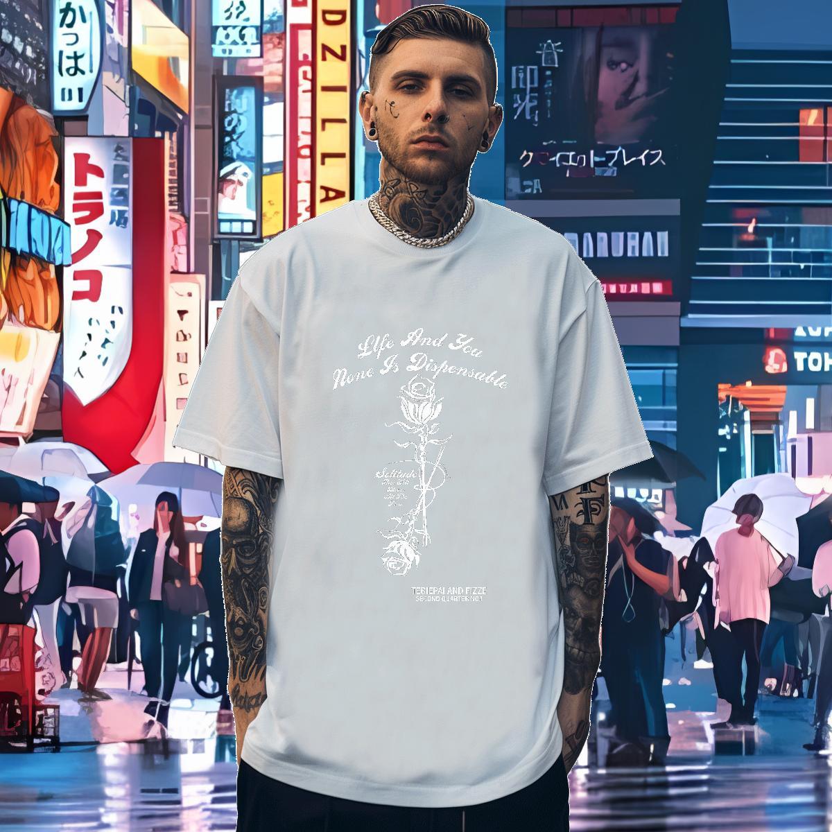 Men T Shirts 230g Pure Cotton flower Outdoor Crew Neck White Plus Size Couples T Shirts 2024 Summer Loose Fit Polos