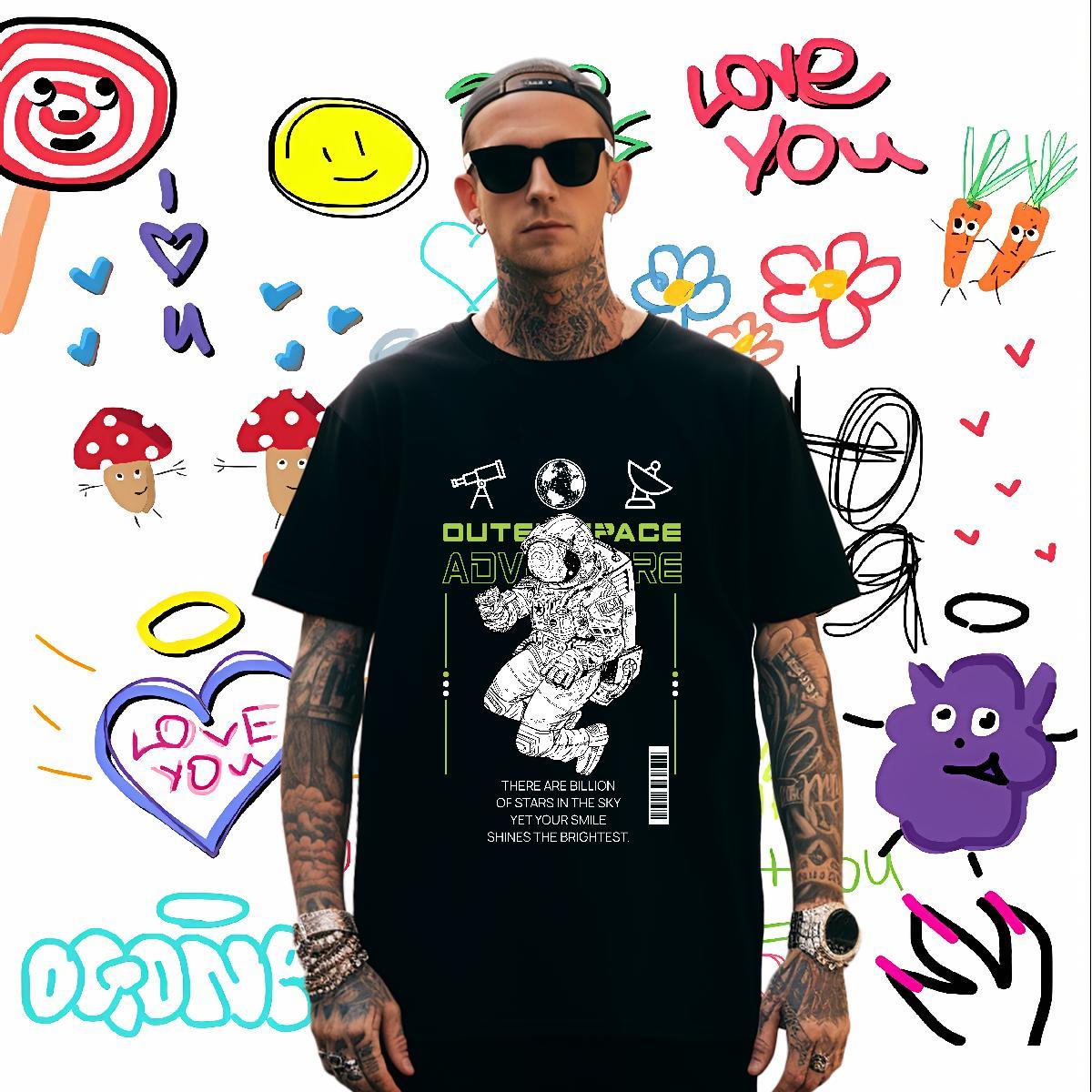 T Shirts Men 100% Cotton 230g universe Home Outdoor Breathable Soft Black White Men Clothes T-Shirt DIY Unisex Tops