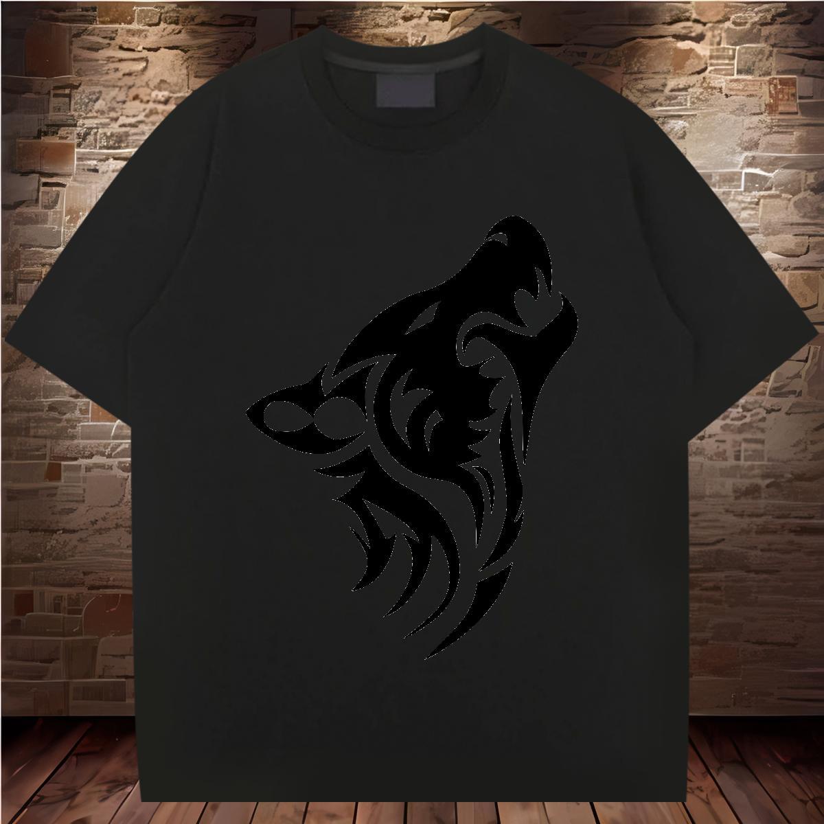 Classic Casual T Shirt For Man 230g Pure Cotton wolf Hip Hop Street Tees Breathable Soft Comfortable Men Clothes T-Shirt Anime