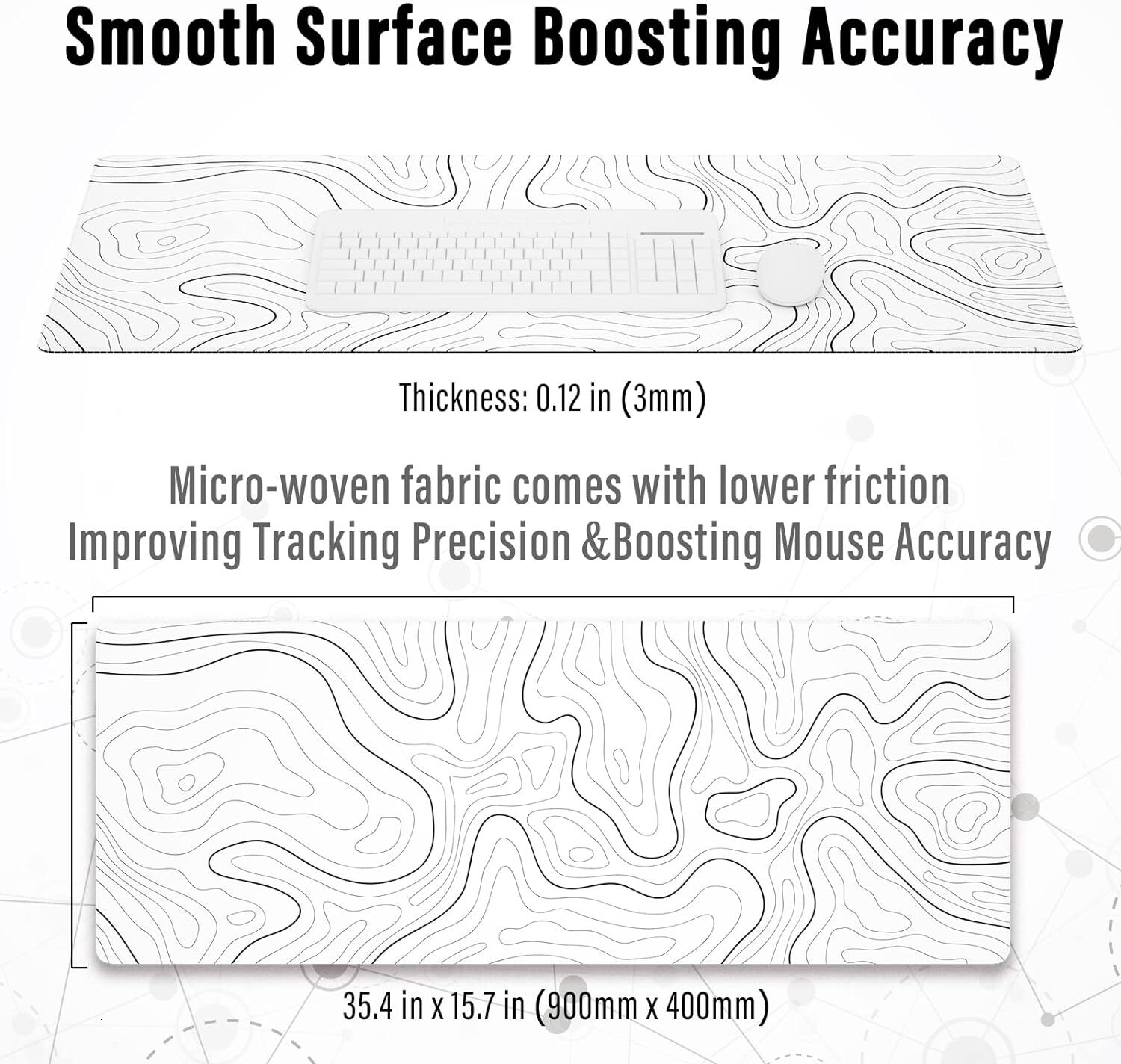 Ovenbird Large Gaming Mouse ed Edges, Minimalist Topographic Map Mat, Extended XL Mousepad with Anti-Slip Base, Cool Desk Pad for Keyboard and Mouse, 