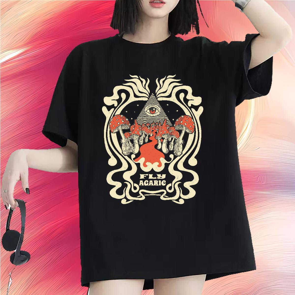 Soft Woman T Shirts Crew Neck Lady T shirt Floral Print mushroom Hip Hop 230g Pure Cotton Fashion Polos