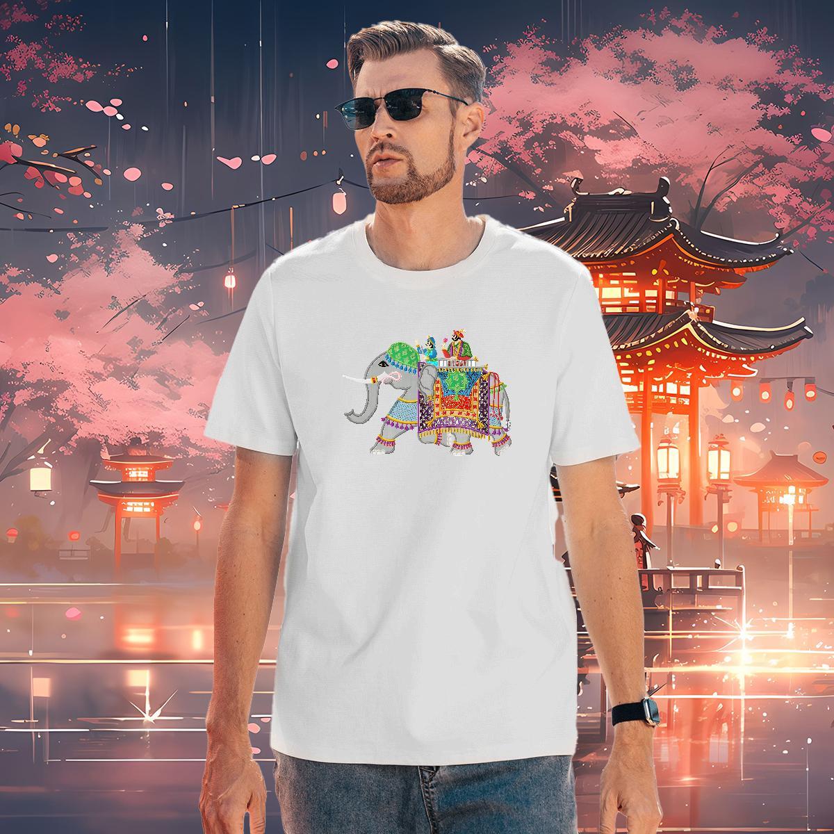 T Shirts Men 230g Cotton Elephant Street Casual Short Sleeve O-Neck Anime Men Tshirts Fashion Casual Loose Fit Tops