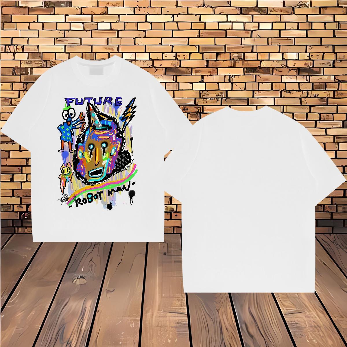 T Shirts Men 230g 100% Cotton cartoon Street Wear Round Neck Short Sleeve DIY Printed Men Tees Wholesale High Quality Tops Shirt