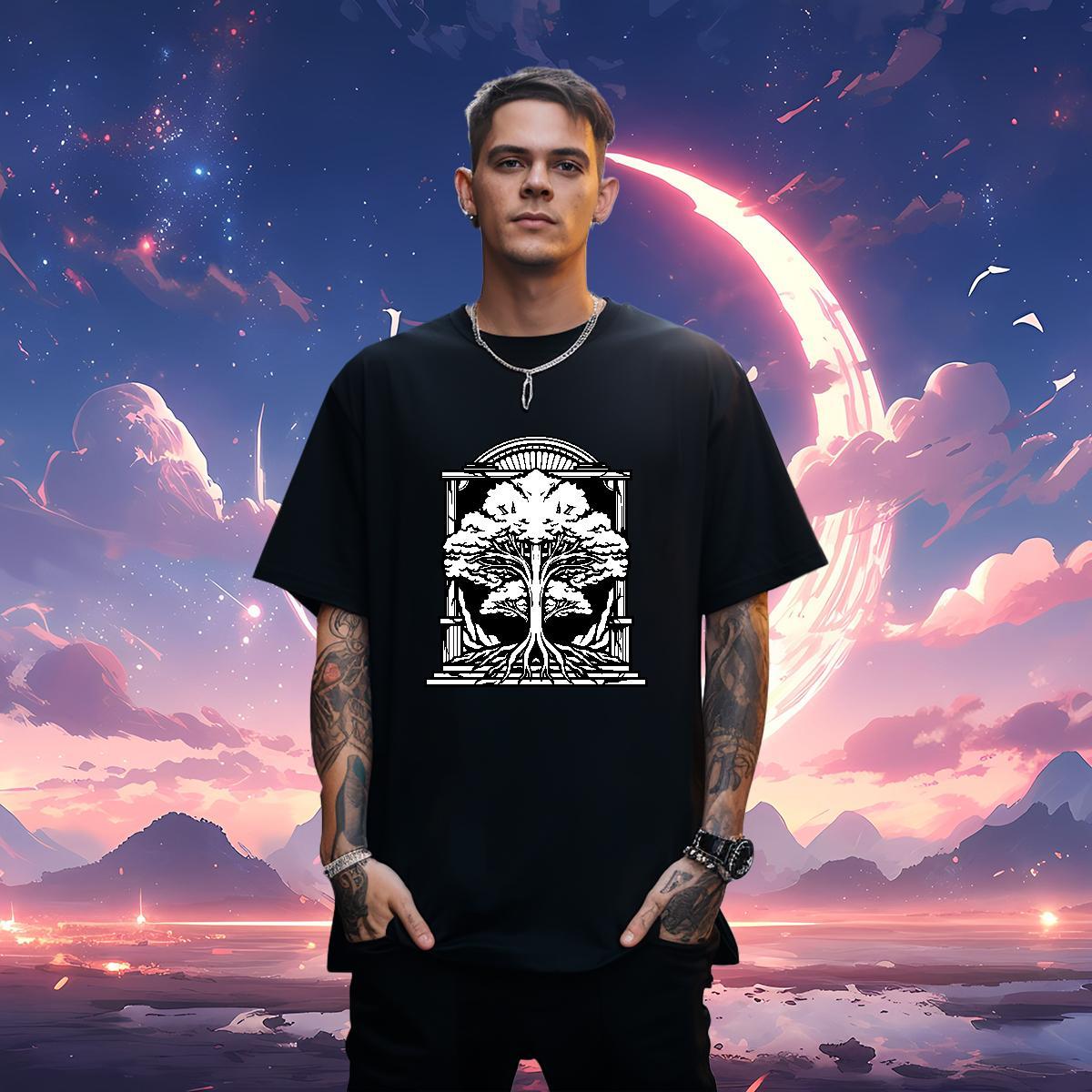 T Shirts Men 230g Pure Cotton tree High Street Hip Hop Crew Neck Custom Print Plus Size Men Tshirts Customized Brand Wear