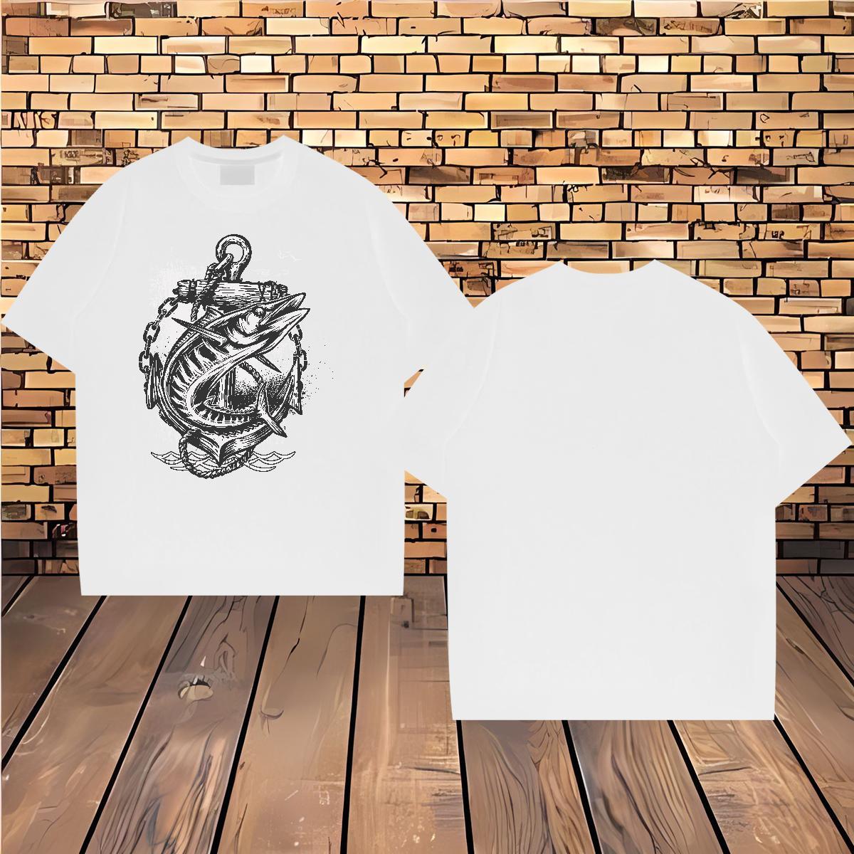 Factory Direct Man T Shirts 230g Pure Cotton fish Outdoor Clothings Breathable Short Sleeve Designer Men Clothes T-Shirt Anime Print