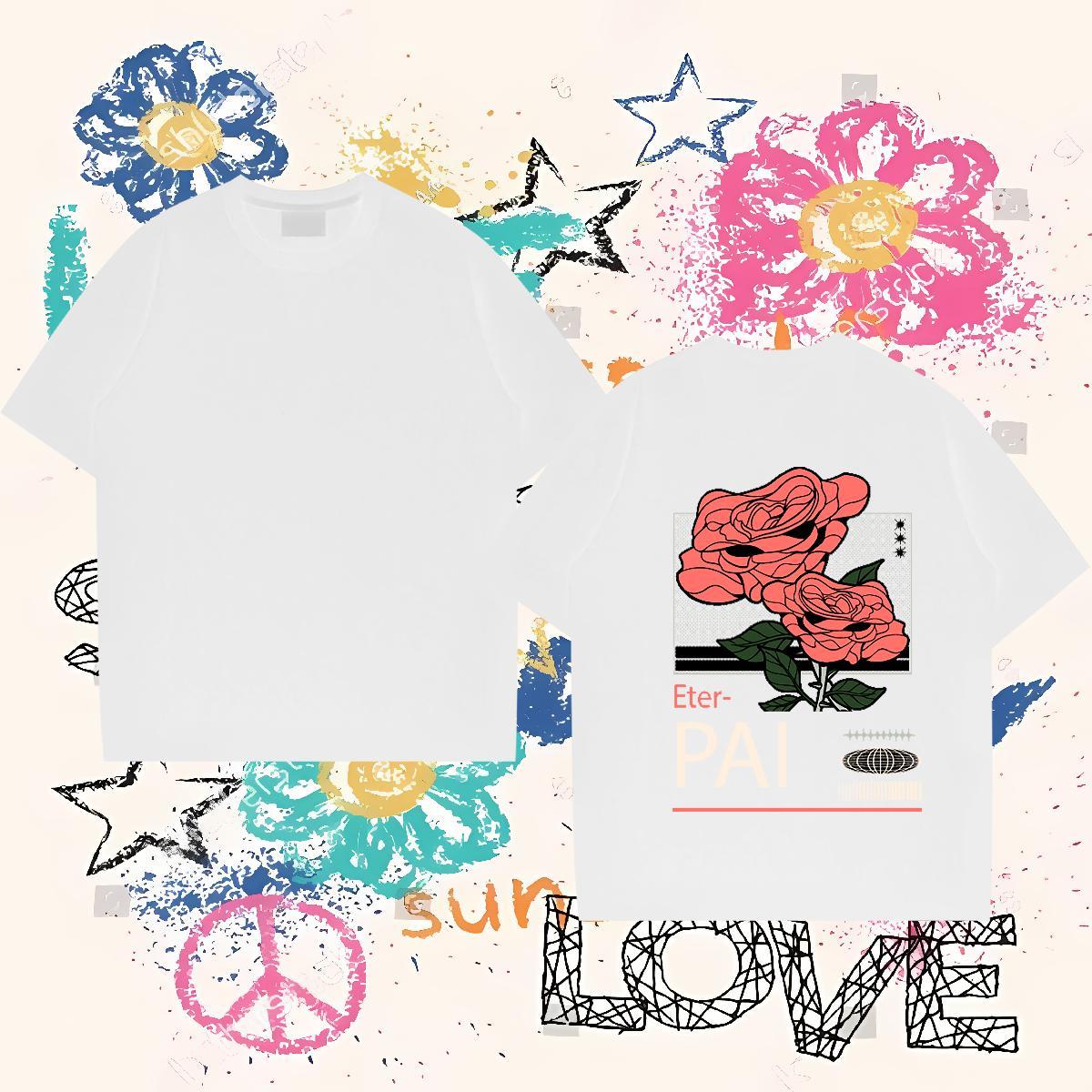 2024 Summer T Shirt For Man 100% Cotton 230g flower Street Wear Tee Shirt Round Neck Short Sleeve Designer Men Clothes T-Shirt Custom Anime