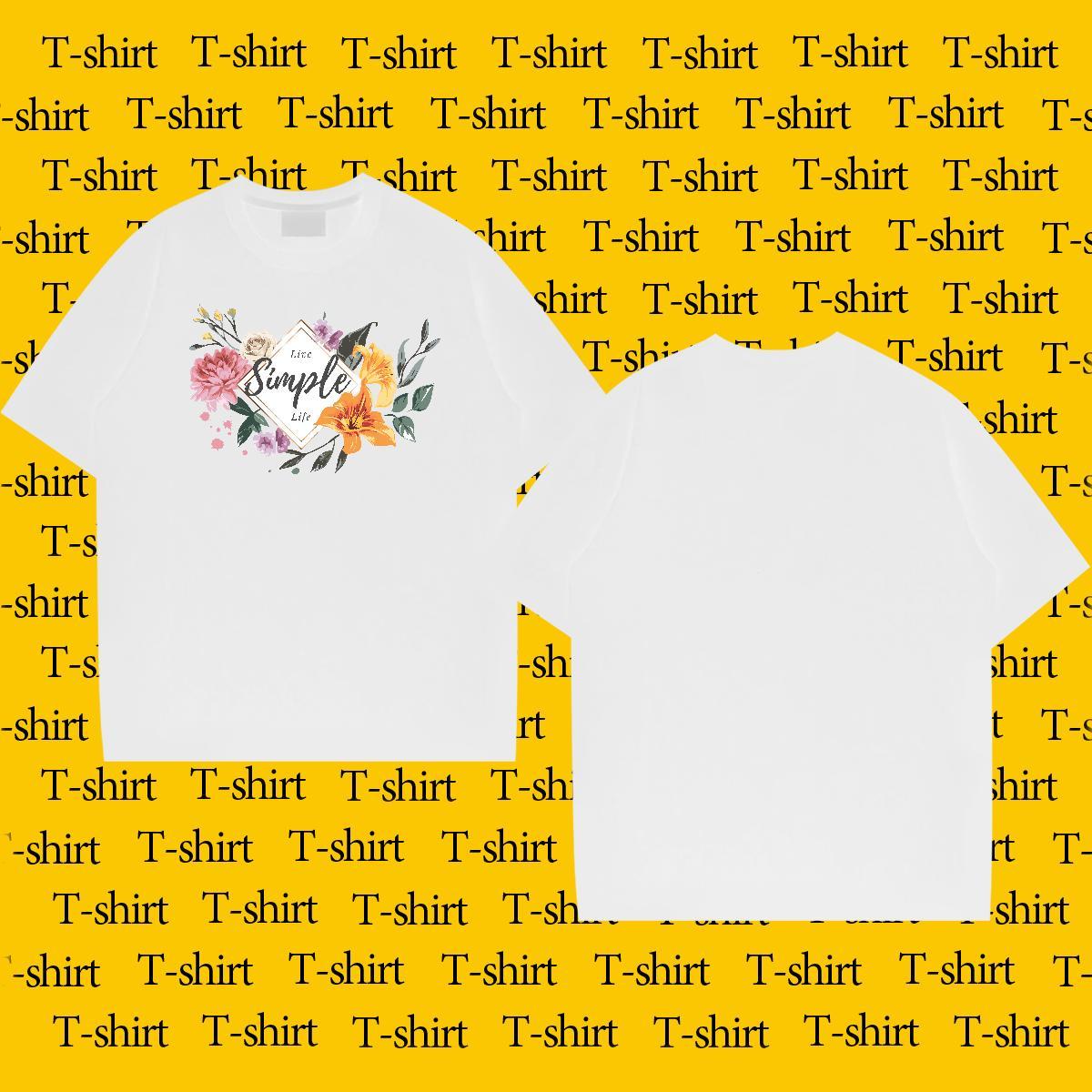Casual New Men T Shirts 230g 100% Cotton flower Street Tee Shirt Round Neck Short Sleeve Comfortable Tshirt for Man Woman DIY Printed