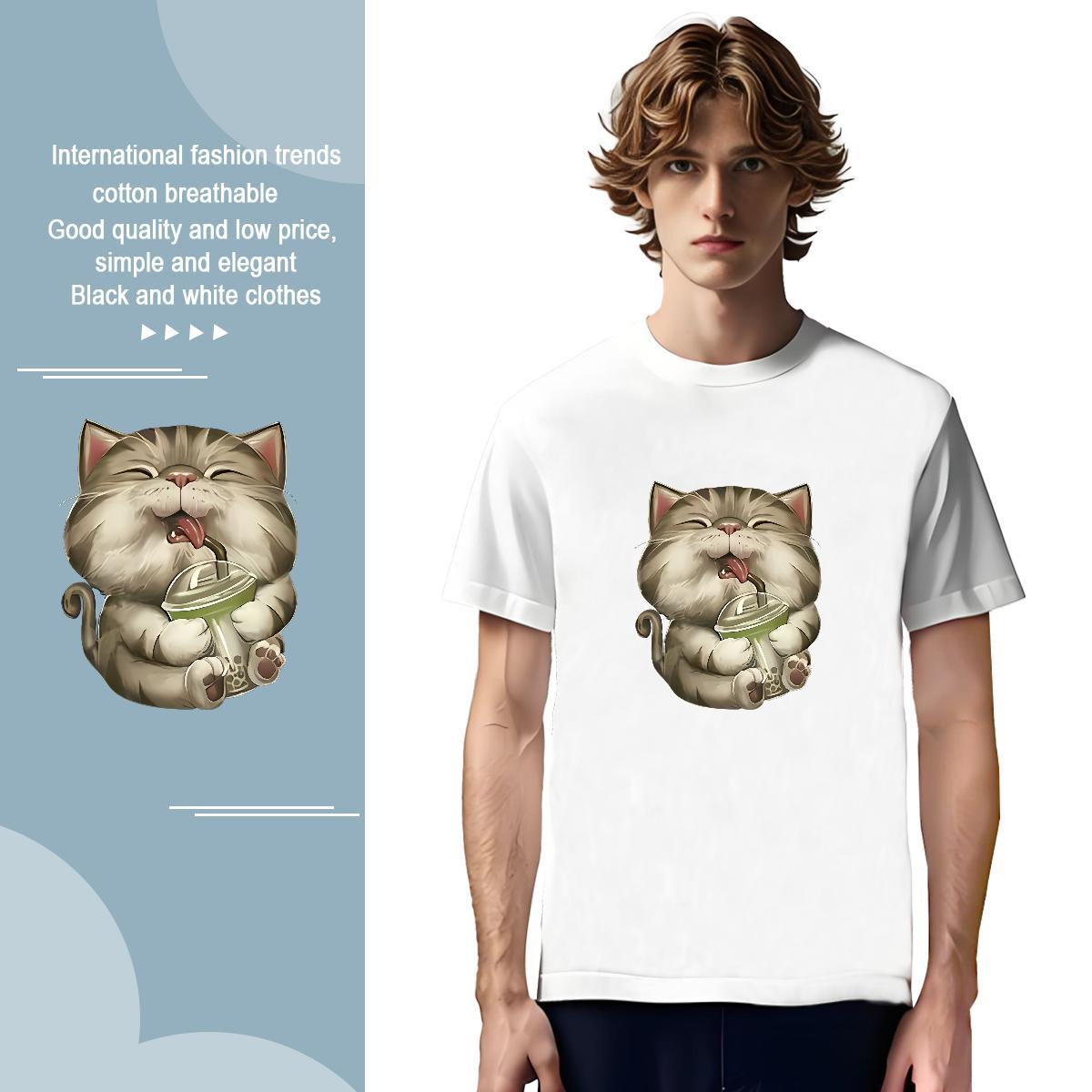 T Shirts Men 100% Cotton 230g cat Hip Hop Short Sleeve Soft DIY Printed Tshirt for Man Woman Casual New High Quality Tshirts