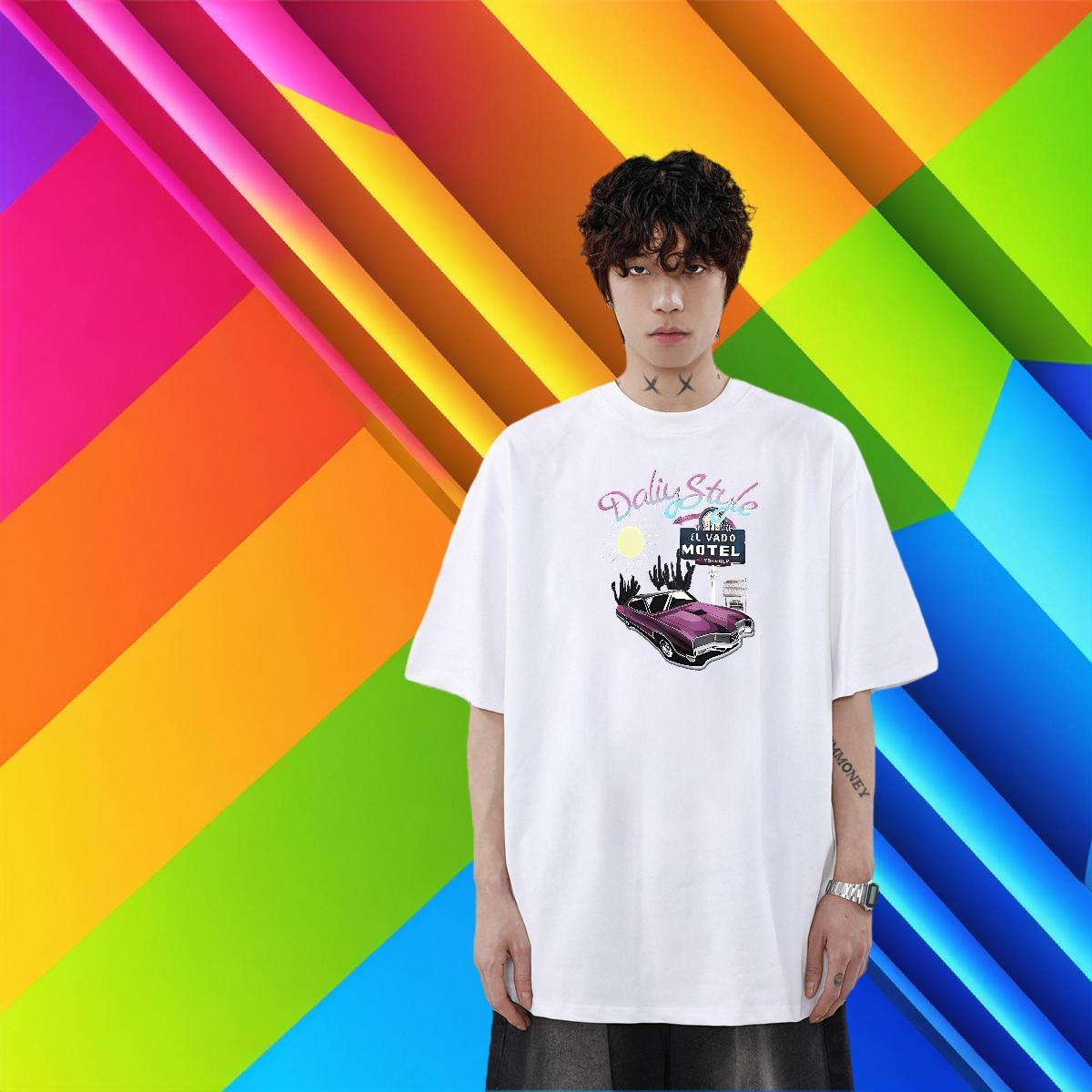 TOP Quality Men Clothes T-Shirt 230g 100% Cotton Sport car Black White Short Sleeve Soft Stylist Men T Shirts Tops