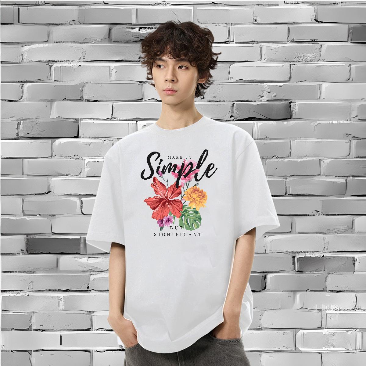 Free Shipping T-Shirts 230g Pure Cotton flower Hip Hop Street Top Tees Crew Neck Breathable Unisex Tshirts Anime