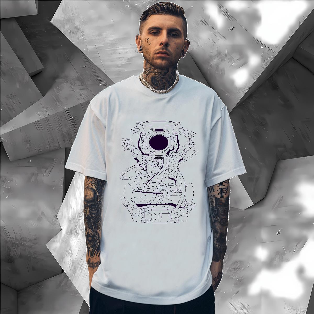 T Shirt For Man 230g Cotton cosmonaut High Street Hip Hop Round Neck Short Sleeve DIY Printed Mens Tshirts Factory Direct Cool Design Top Tees