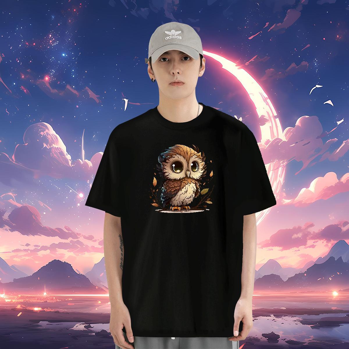Man T Shirts 230g Cotton Owl Hip Hop Street Pure Cotton Oversized 4XL Tshirt for Man Woman Fashion Design Cool Design Wear